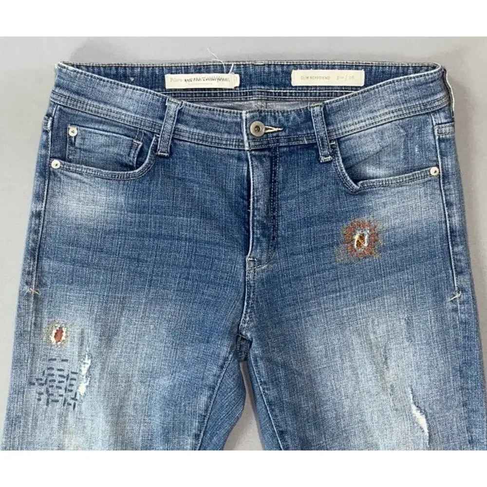 Pilcro and the Letterpress 'Slim Boyfriend' Patched Stretch Denim Jeans. 28, GUC